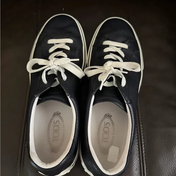 Tod's Blue Leather Sneakers with White Accents